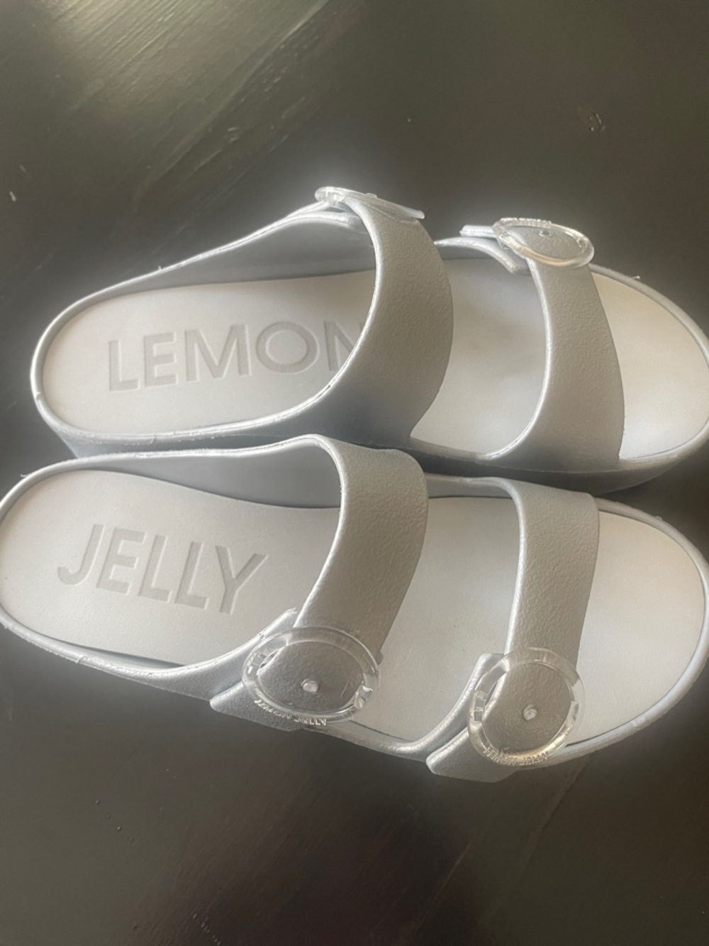 Lemon Jelly Women's Silver Double-Band Slide Sandals